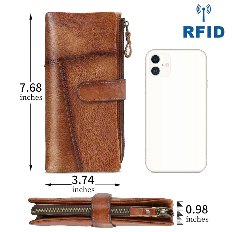 LETEULO Women's RFID Blocking Genuine Leather Wallet Vintage Hand Rubbing Wallets Organizer (US Brown) - Image 5